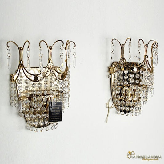 LAMPADA DA PARETE APPLIQUE SWAROVSKI PLACCA IN ORO CRISTALLI STRASS DUE LUCI Lampade Appliques