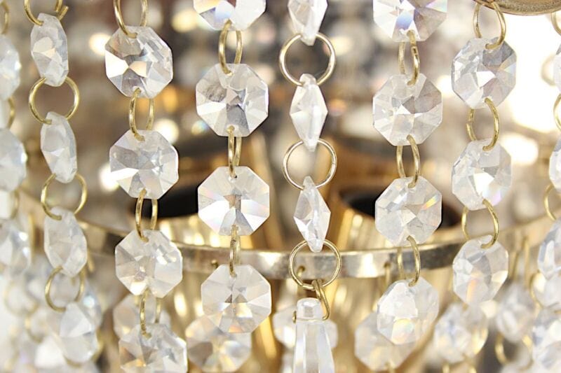 LAMPADA DA PARETE APPLIQUE SWAROVSKI PLACCA IN ORO CRISTALLI STRASS DUE LUCI Lampade Appliques