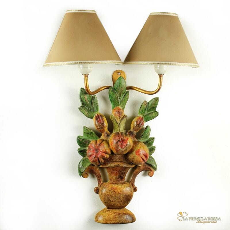 Lampada da parete muro in legno frutta con paralume tessuto Florenz Lamp 2276 .A Lampade Appliques