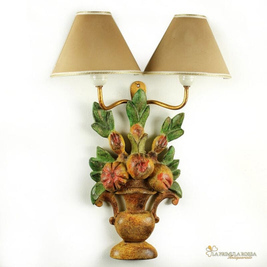 Lampada da parete muro in legno frutta con paralume tessuto Florenz Lamp 2276 .A Lampade Appliques