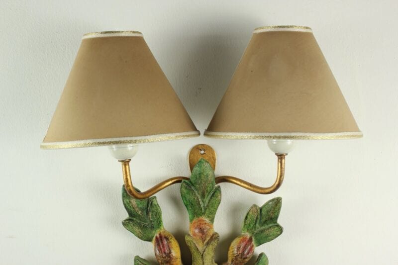 Lampada da parete muro in legno frutta con paralume tessuto Florenz Lamp 2276 .A Lampade Appliques