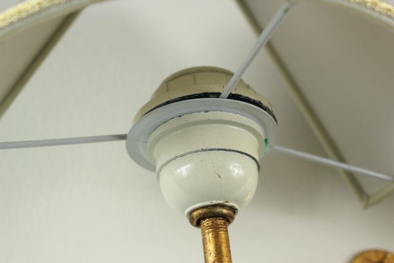 Lampada da parete muro in legno frutta con paralume tessuto Florenz Lamp 2276 .A Lampade Appliques