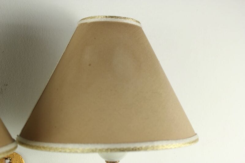 Lampada da parete muro in legno frutta con paralume tessuto Florenz Lamp 2276 .A Lampade Appliques