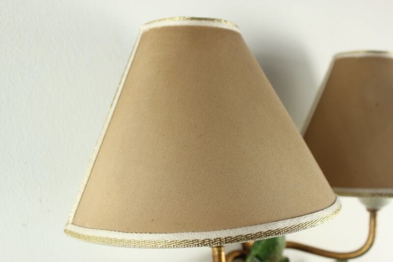 Lampada da parete muro in legno frutta con paralume tessuto Florenz Lamp 2276 .A Lampade Appliques