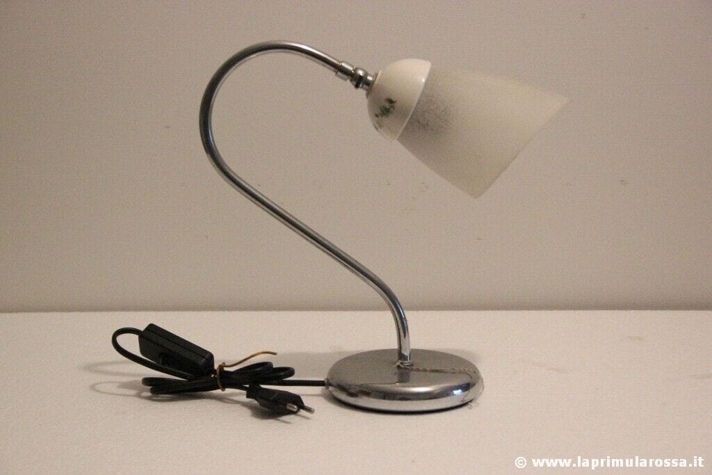 LAMPADA DA TAVOLA RETRO' IN METALLO CROMATO CERAMICA E VETRO - ABAT JOUR Lampade Appliques