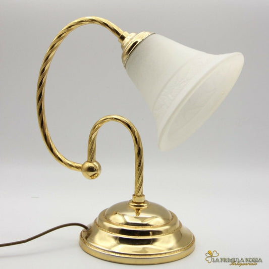 Lampada da tavolo abat jour comodino scrivania in vetro e metallo dorato oro Lampade Appliques