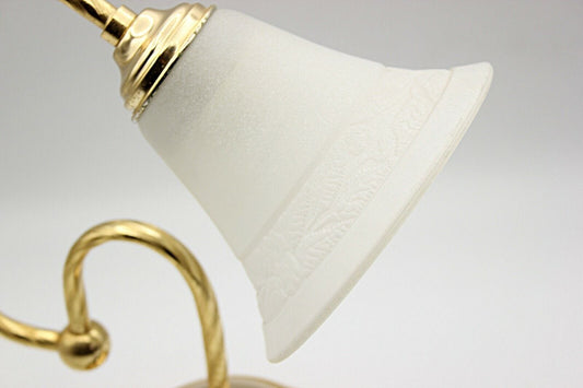 Lampada da tavolo abat jour comodino scrivania in vetro e metallo dorato oro Lampade Appliques