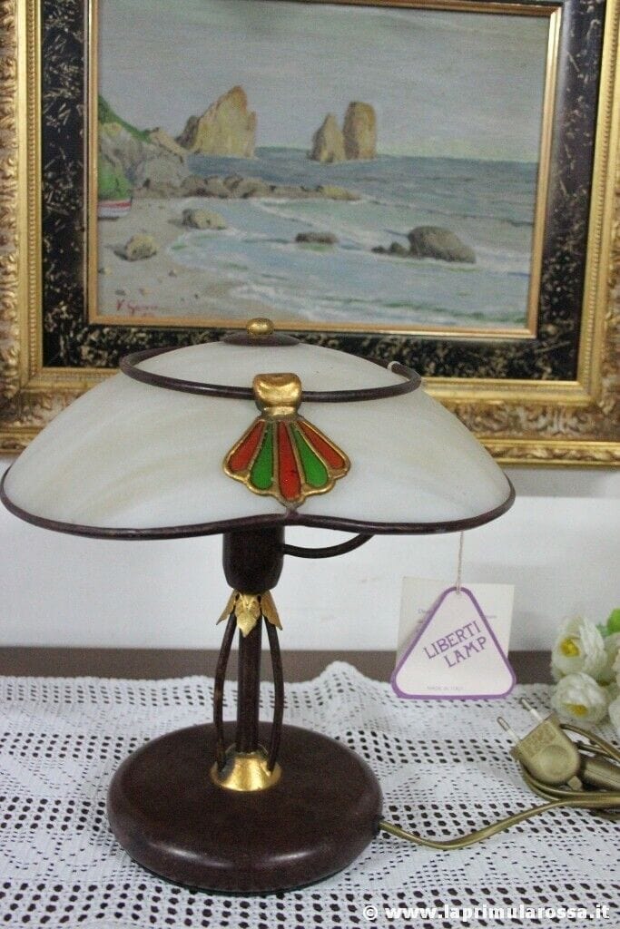 LAMPADA DA TAVOLO ANNI 80 LIBERTI LAMP ABAT JOUR RUSTICA - VINTAGE ITALIAN LAMP Lampade Appliques