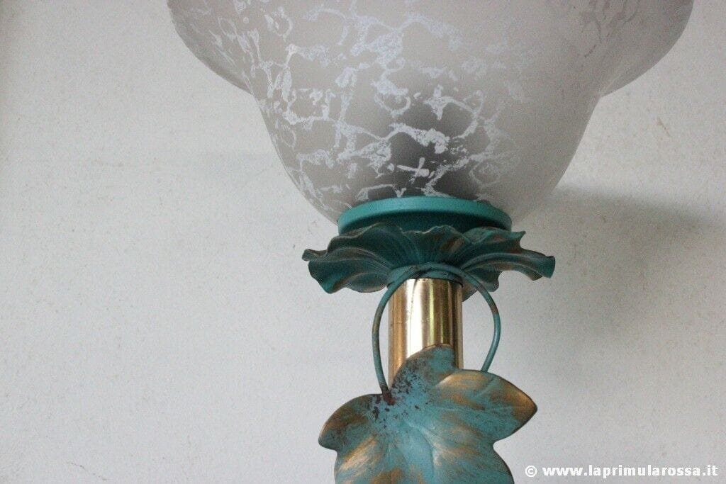 LAMPADA DA TAVOLO VINTAGE STILE SHABBY ABAT JOUR BASE DIPINTA  TABLE LAMP ITALY Lampade Appliques