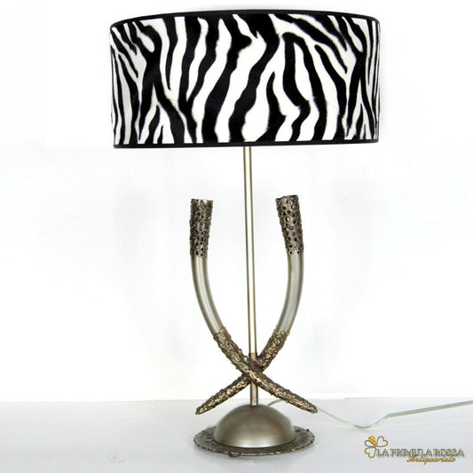 LAMPADA DA TAVOLO ZEBRATA SAFARI SAVANA LUME SALOTTO SOGGIORNO  MM LAMPADARI Lampade Appliques
