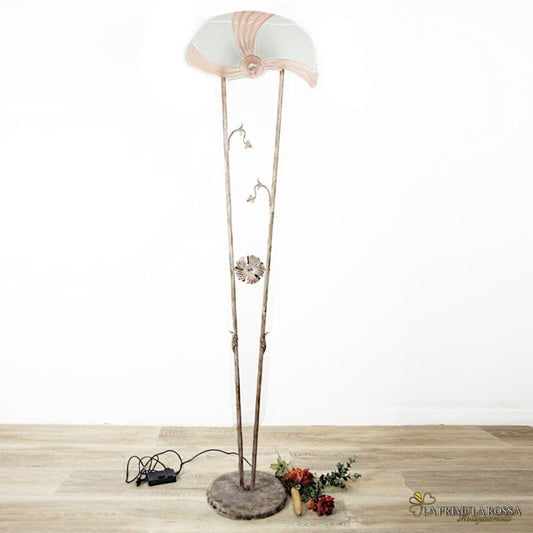 Lampada da terra piantana in ferro dipinta arte fiorentina vetro murano lume Lampade Appliques