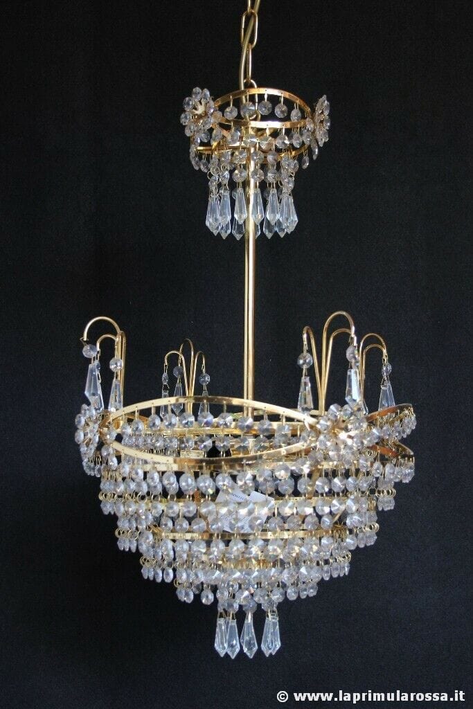 LAMPADARIO STILE IMPERO CON GOCCE DI CRISTALLO  STRUTTURA PLACCATA ORO Lampade Appliques