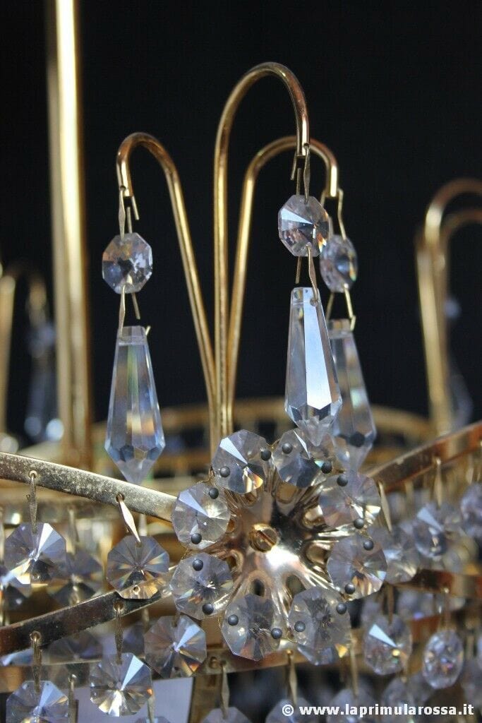 LAMPADARIO STILE IMPERO CON GOCCE DI CRISTALLO  STRUTTURA PLACCATA ORO Lampade Appliques