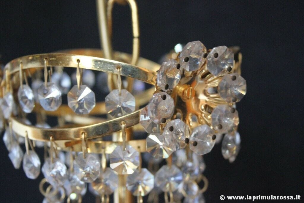 LAMPADARIO STILE IMPERO CON GOCCE DI CRISTALLO  STRUTTURA PLACCATA ORO Lampade Appliques