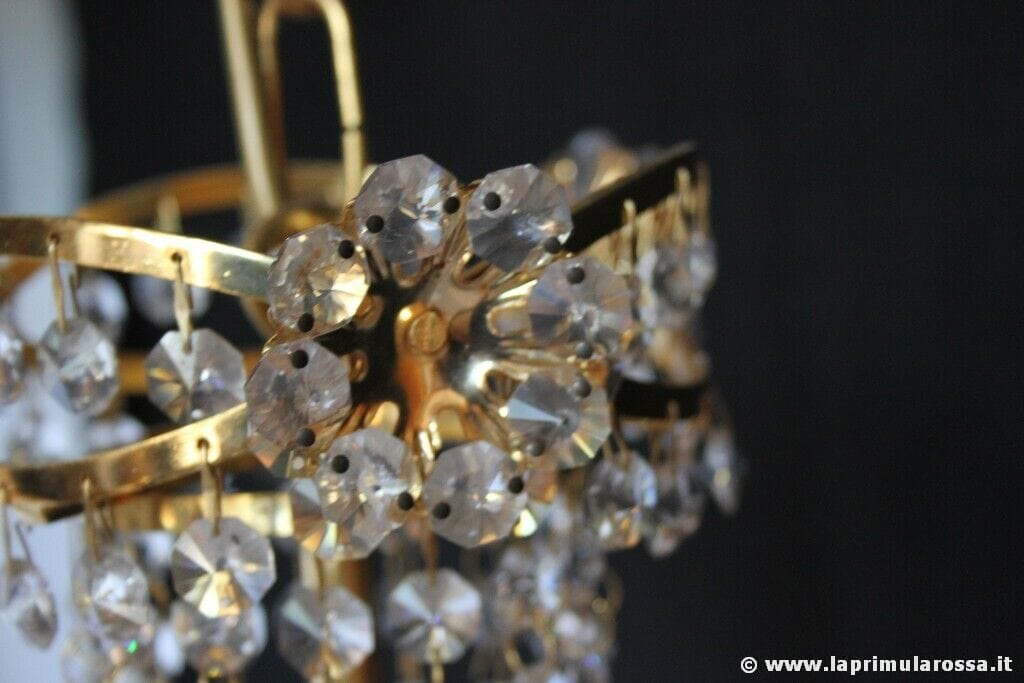 LAMPADARIO STILE IMPERO CON GOCCE DI CRISTALLO  STRUTTURA PLACCATA ORO Lampade Appliques