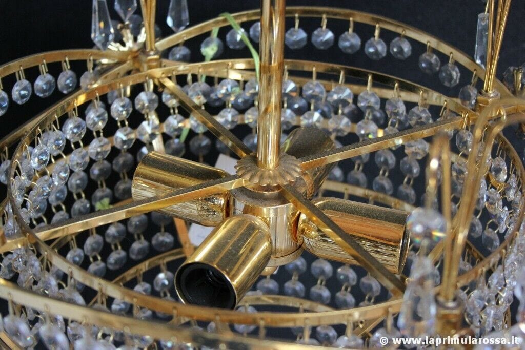 LAMPADARIO STILE IMPERO CON GOCCE DI CRISTALLO  STRUTTURA PLACCATA ORO Lampade Appliques