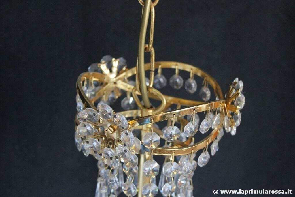 LAMPADARIO STILE IMPERO CON GOCCE DI CRISTALLO  STRUTTURA PLACCATA ORO Lampade Appliques