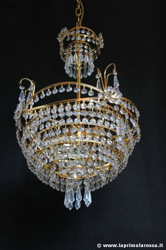 LAMPADARIO STILE IMPERO CON GOCCE DI CRISTALLO  STRUTTURA PLACCATA ORO Lampade Appliques
