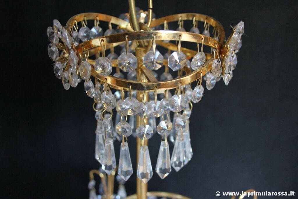 LAMPADARIO STILE IMPERO CON GOCCE DI CRISTALLO  STRUTTURA PLACCATA ORO Lampade Appliques