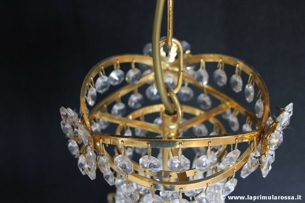 LAMPADARIO STILE IMPERO CON GOCCE DI CRISTALLO  STRUTTURA PLACCATA ORO Lampade Appliques