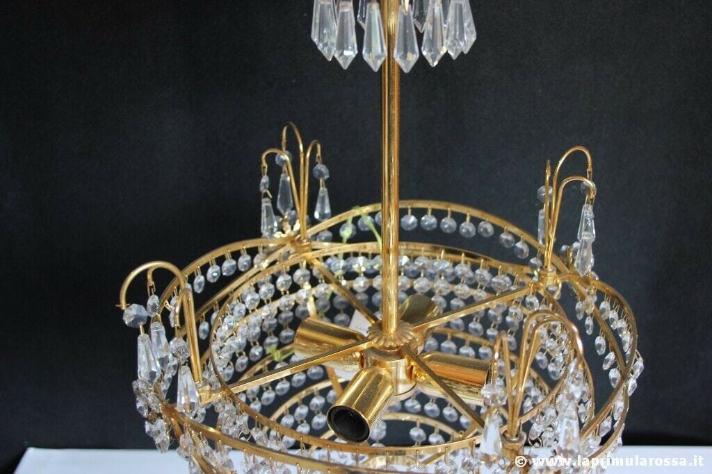 LAMPADARIO STILE IMPERO CON GOCCE DI CRISTALLO  STRUTTURA PLACCATA ORO Lampade Appliques