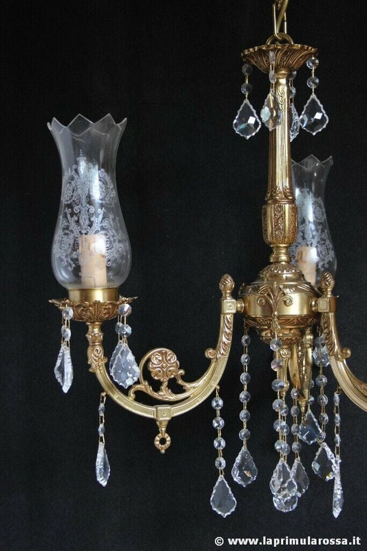 LAMPADARIO VINTAGE IN CRISTALLO  STRUTTURA METALLO DORATO  ITALIAN CHANDELIER Lampade Appliques