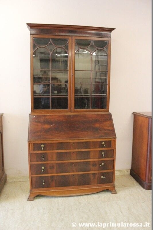 LIBRERIA ANTICA IN MOGANO CON RIBALTA - BUREAU BOOKCASE INGLESE PR.'900 VETRINA Arredamento
