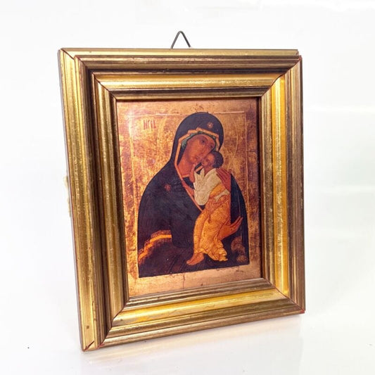 Madonna bizantina con bambino antica in legno e rame quadretto bizantino quadro Oggetti sacri - rosari