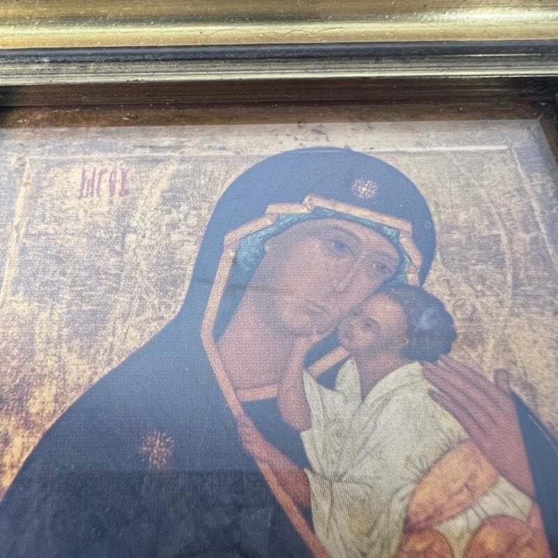 Madonna bizantina con bambino antica in legno e rame quadretto bizantino quadro Oggetti sacri - rosari
