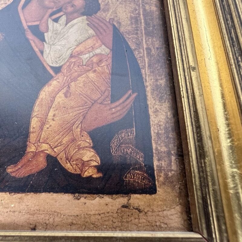 Madonna bizantina con bambino antica in legno e rame quadretto bizantino quadro Oggetti sacri - rosari