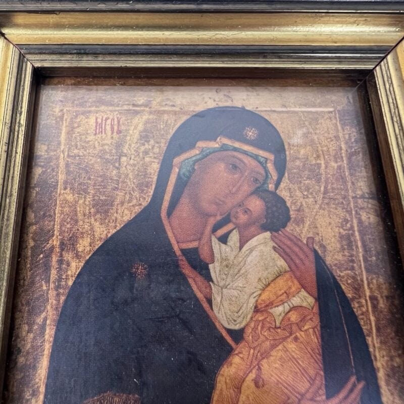 Madonna bizantina con bambino antica in legno e rame quadretto bizantino quadro Oggetti sacri - rosari