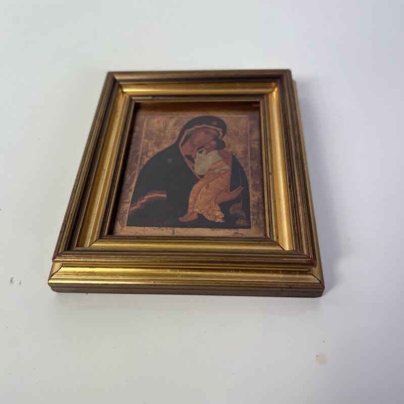 Madonna bizantina con bambino antica in legno e rame quadretto bizantino quadro Oggetti sacri - rosari