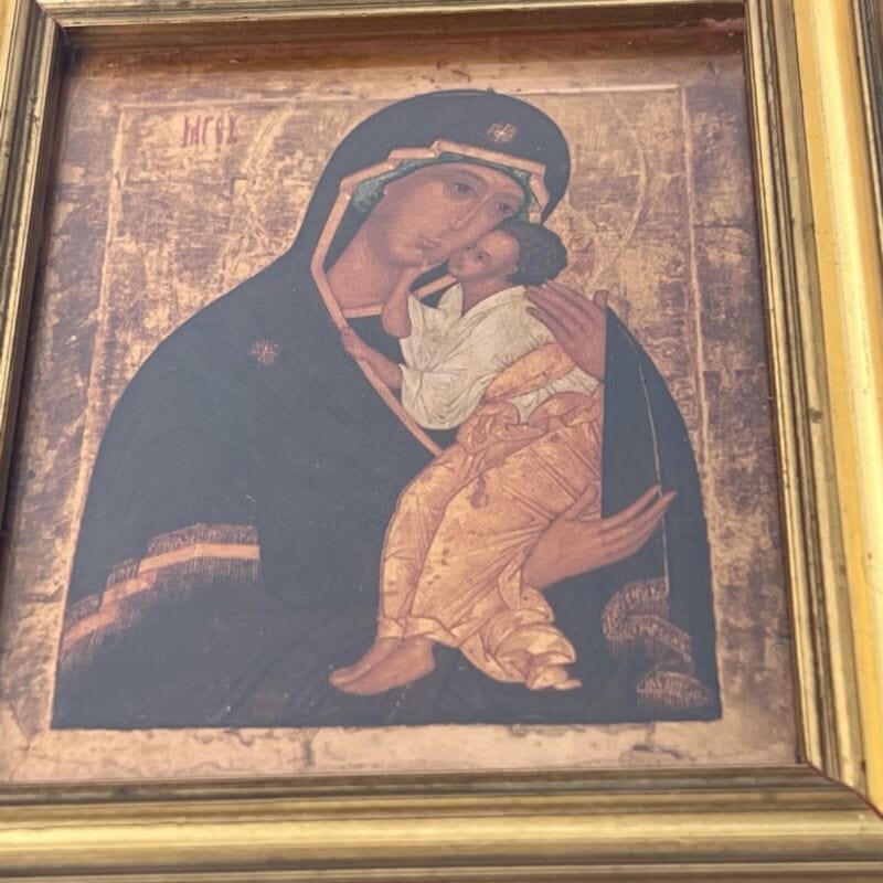 Madonna bizantina con bambino antica in legno e rame quadretto bizantino quadro Oggetti sacri - rosari