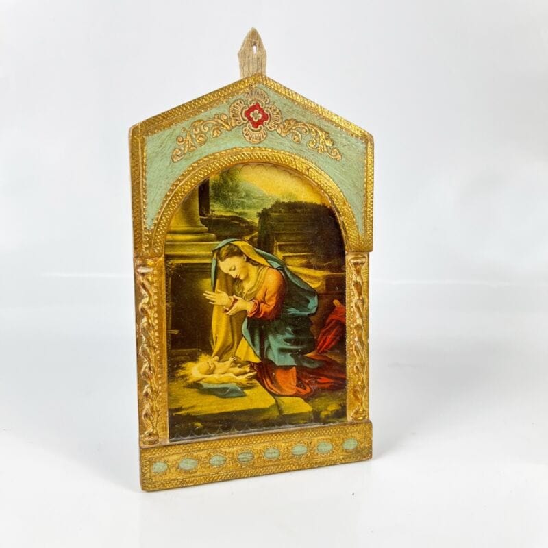 Madonna con bambino antica in legno e oro Icona litografia religiosa di Allegri Oggetti sacri - rosari