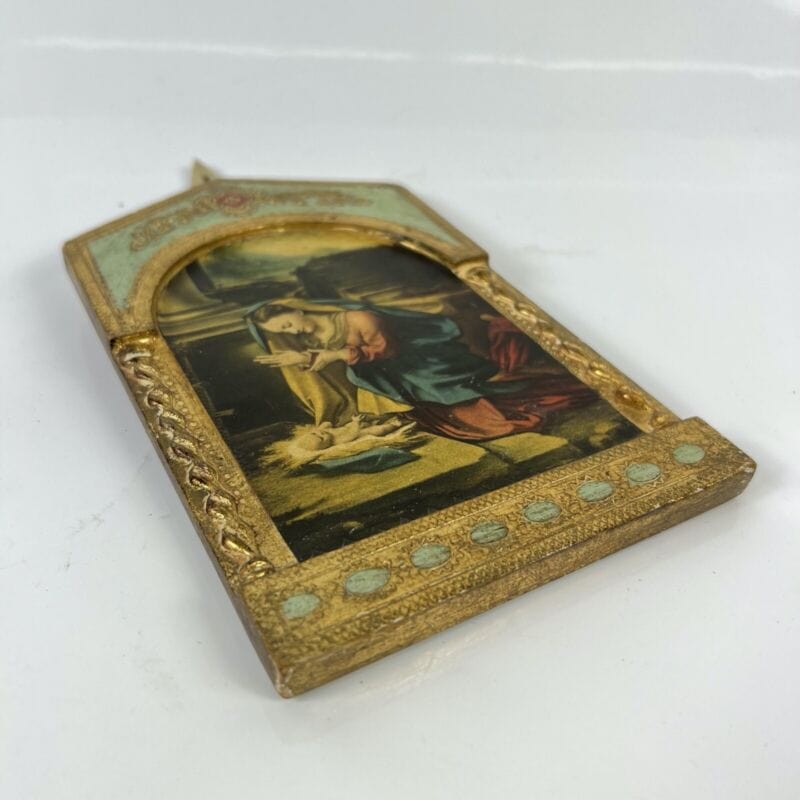 Madonna con bambino antica in legno e oro Icona litografia religiosa di Allegri Oggetti sacri - rosari
