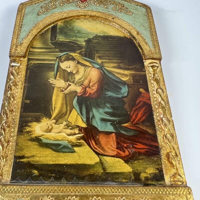Madonna con bambino antica in legno e oro Icona litografia religiosa di Allegri Oggetti sacri - rosari