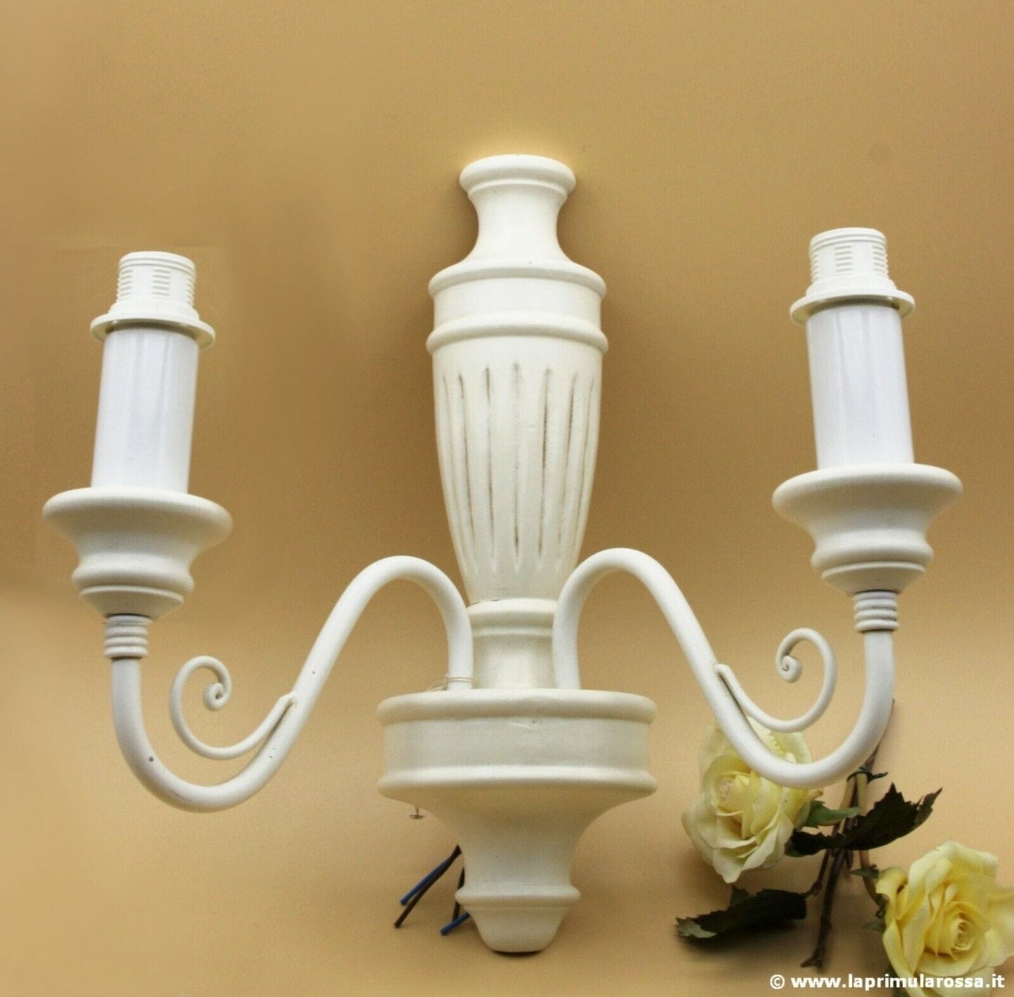 Maltinti Renzo Applique Shabby Legno Bianco Lampada da parete Retrò a due luci Lampade Appliques