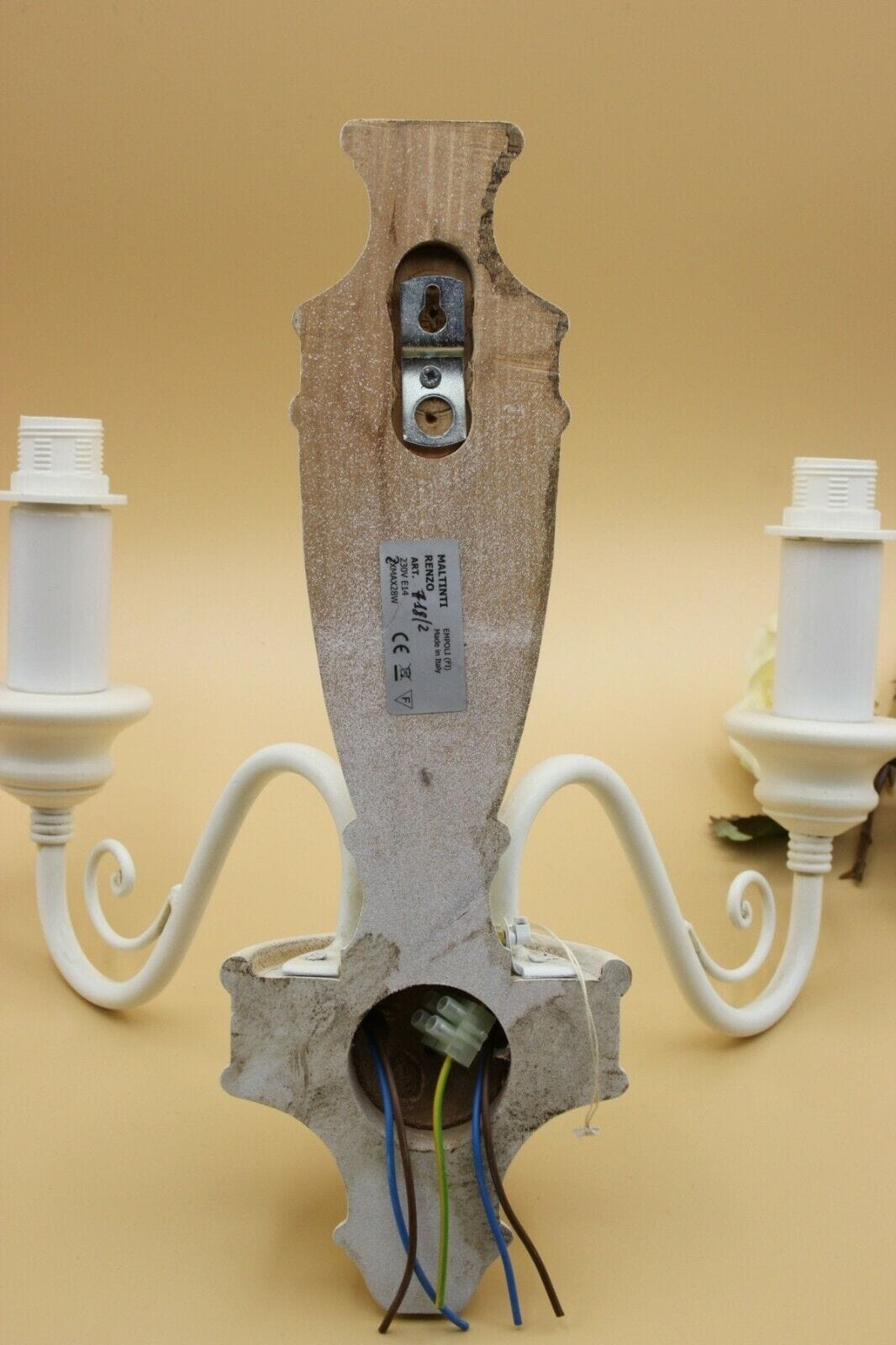 Maltinti Renzo Applique Shabby Legno Bianco Lampada da parete Retrò a due luci Lampade Appliques