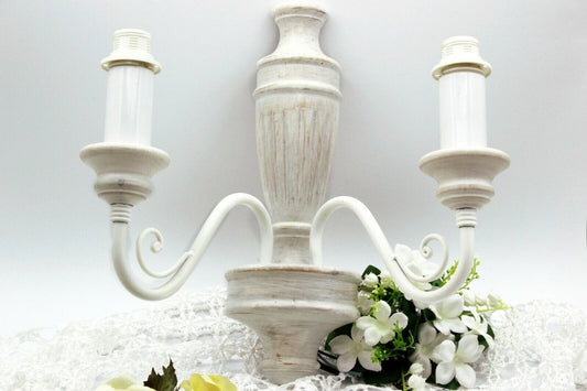 MALTINTI RENZO APPLIQUE SHABBY VINTAGE IN LEGNO LAMPADA DA PARETE RETRò A 2 LUCI Lampade Appliques