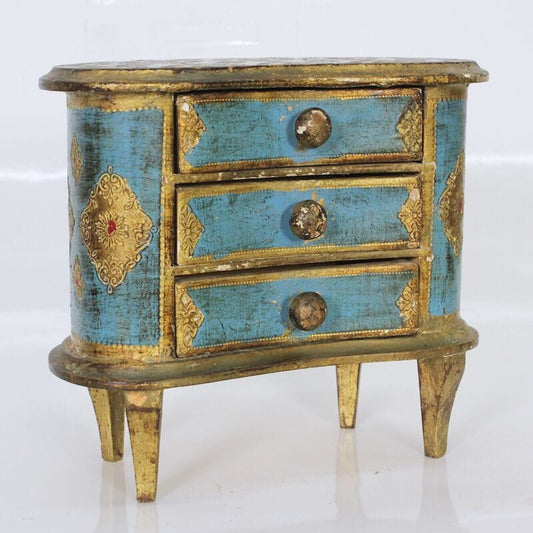 Mobile antico in miniatura comò stile fiorentino portagioie legno con cassetto Giocattoli vintage