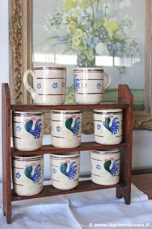 OTTO BOCCALI IN CERAMICA CON GALLO GROTTAGLIE VINTAGE ITALIAN HAND MADE MUGS Ceramiche e Porcellane