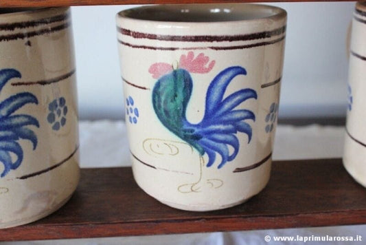 OTTO BOCCALI IN CERAMICA CON GALLO GROTTAGLIE VINTAGE ITALIAN HAND MADE MUGS Ceramiche e Porcellane