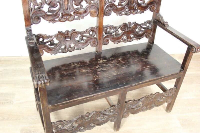 Panca antica panchina in legno divanetto italiano vecchio mobile intagliato Arredamento