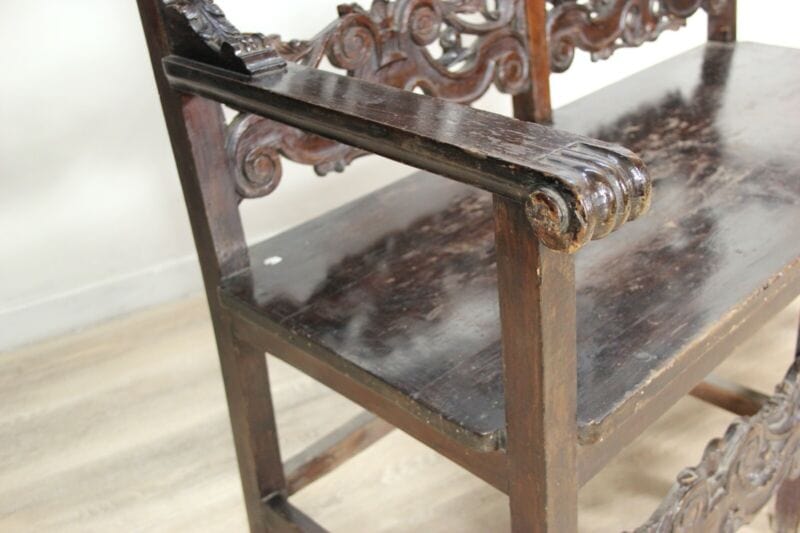 Panca antica panchina in legno divanetto italiano vecchio mobile intagliato Arredamento