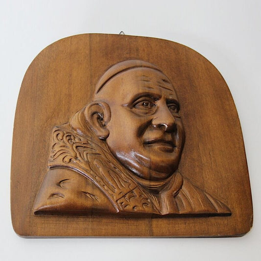 Papa Giovanni XXIII antico quadro Capoletto scultura in legno capezzale vintage Oggetti sacri - rosari
