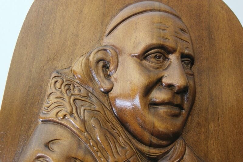 Papa Giovanni XXIII antico quadro Capoletto scultura in legno capezzale vintage Oggetti sacri - rosari