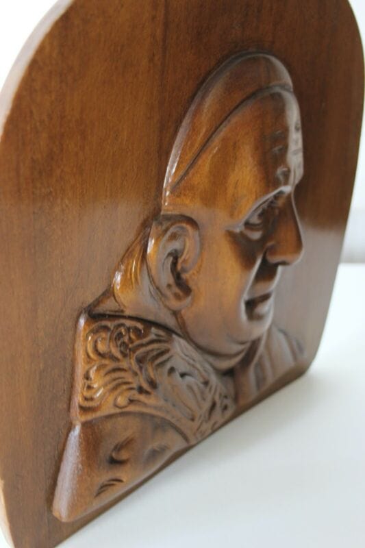 Papa Giovanni XXIII antico quadro Capoletto scultura in legno capezzale vintage Oggetti sacri - rosari