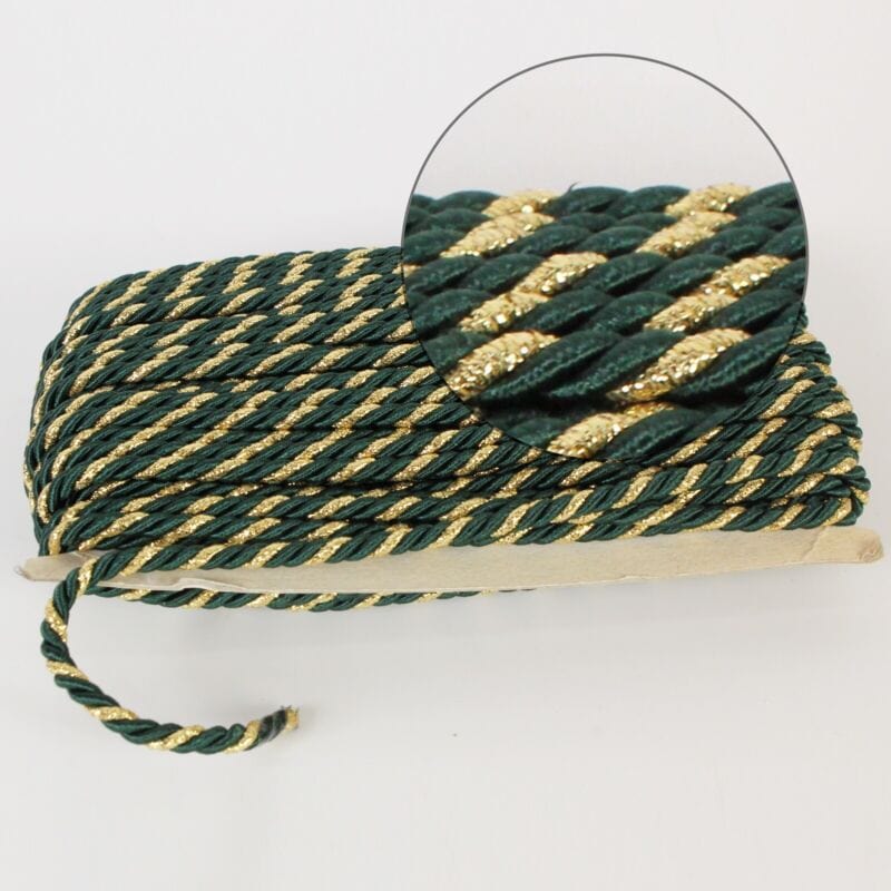 Passamaneria verde e oro cordoncino intrecciato lotto 5 metri per sedie vetrine Corredo Pizzi e Tessuti