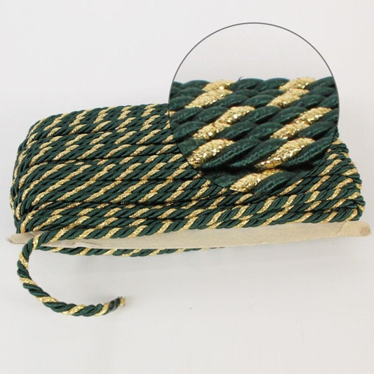 Passamaneria verde e oro cordoncino intrecciato lotto 5 metri per sedie vetrine Corredo Pizzi e Tessuti