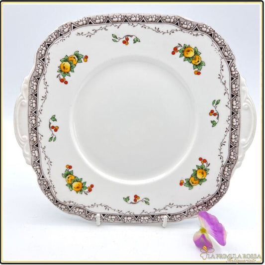 Piatto antico in porcellana bianca decorato frutta vassoio portata con manici Ceramiche e Porcellane